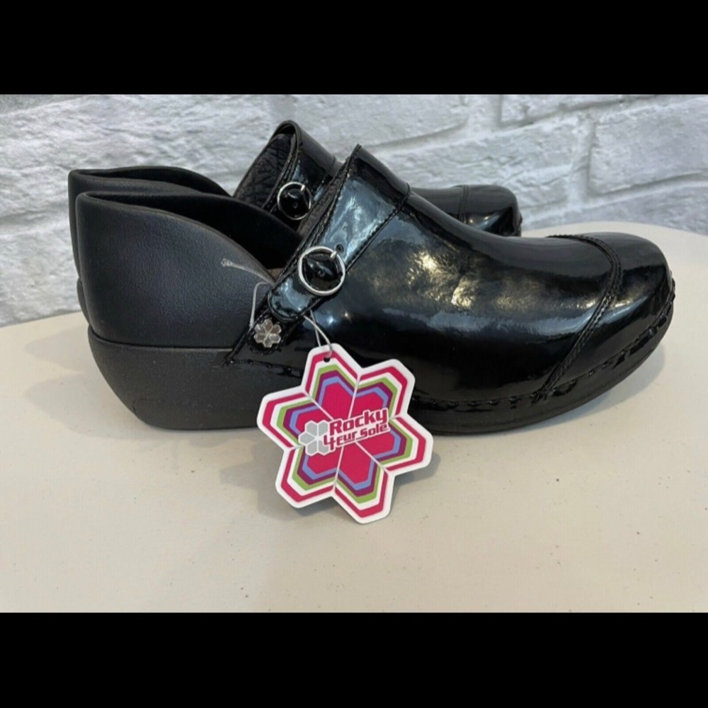 ROCKY 4EurSole Women’s 7.5 Black Patent, Clogs